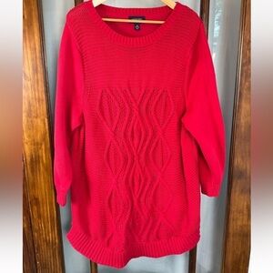 Lands End Drifter Tunic Sweater Womens Size 3X Red 100% Cotton Chunky Knit